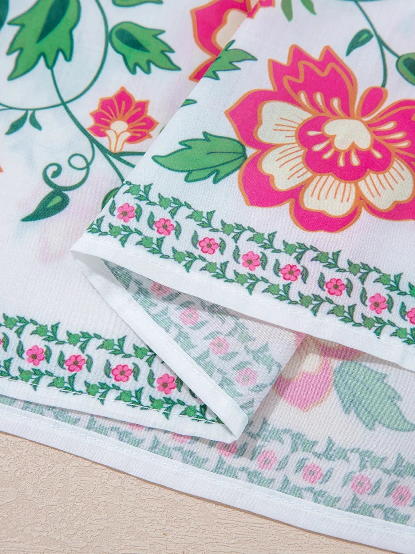 Floral Print Half Button Mandarin Neck 3/4 Sleeve Maxi Dress