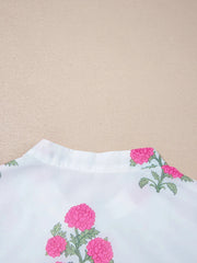 Floral Print Half Button Mandarin Neck 3/4 Sleeve Maxi Dress