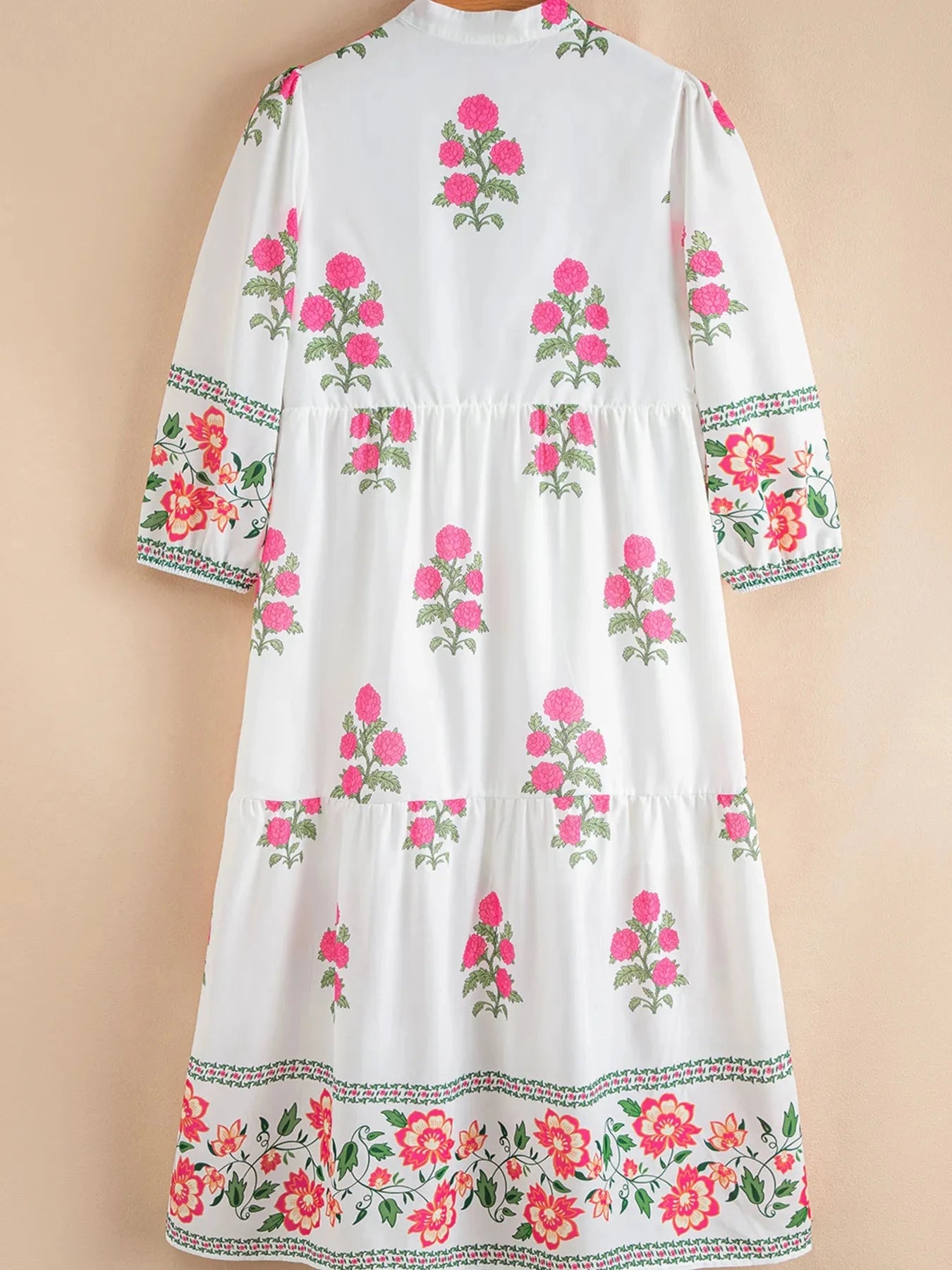 Floral Print Half Button Mandarin Neck 3/4 Sleeve Maxi Dress