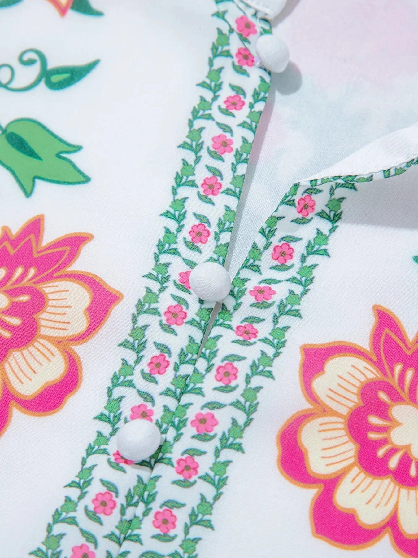 Floral Print Half Button Mandarin Neck 3/4 Sleeve Maxi Dress