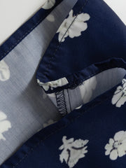 Floral Print Half Sleeve Contrast Trim Blouse