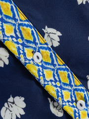 Floral Print Half Sleeve Contrast Trim Blouse