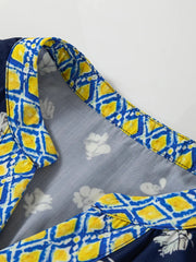 Floral Print Half Sleeve Contrast Trim Blouse