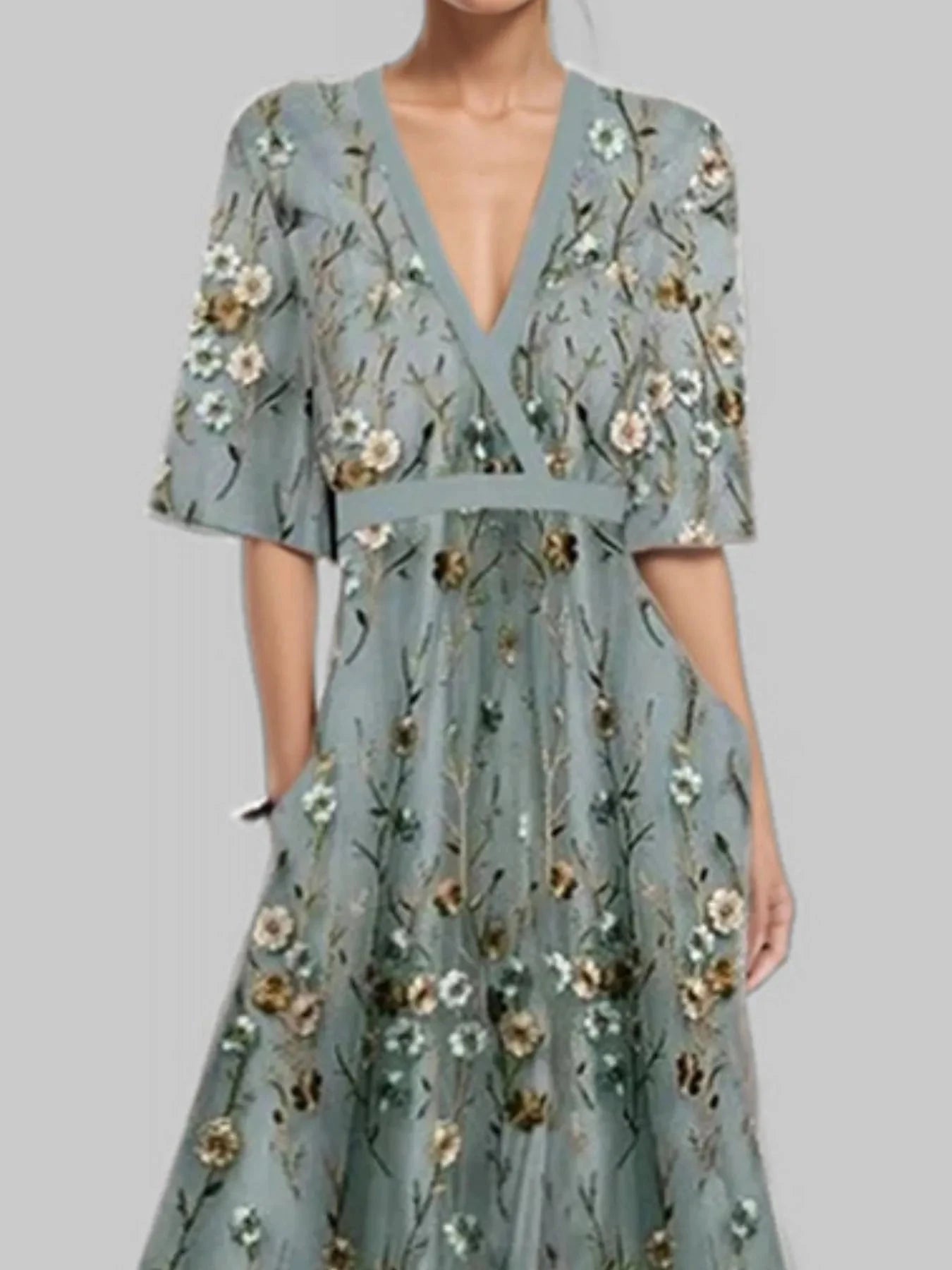 Floral Print Half Sleeve Maxi Dress