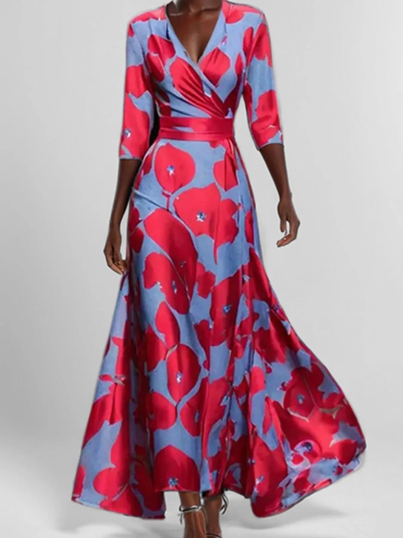 Floral Print Half Sleeve Maxi Dress Deep Rose / S