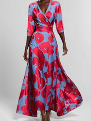 Floral Print Half Sleeve Maxi Dress Deep Rose / S