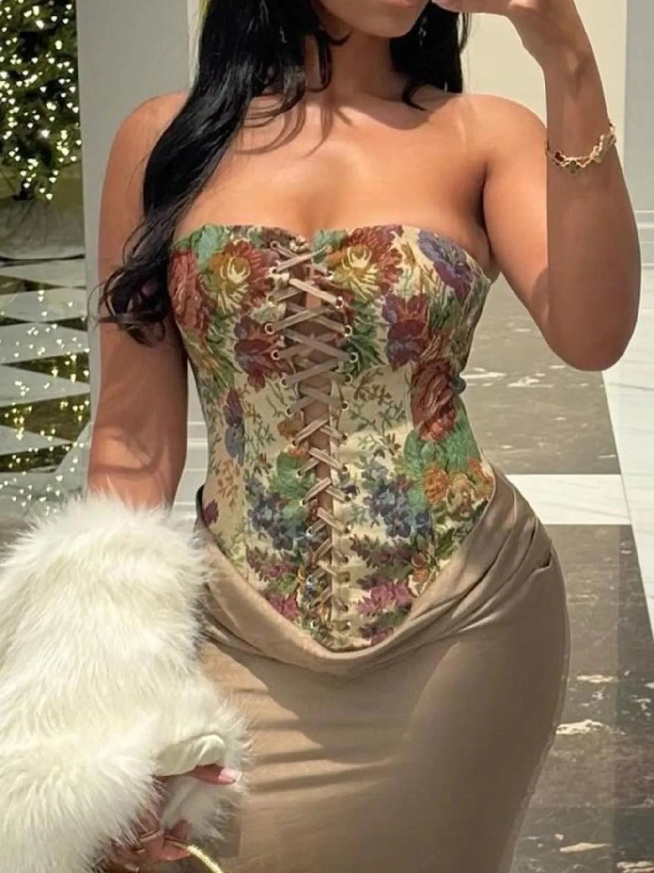 Floral Print Lace Up Tube Top