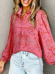 Floral Print Lantern Sleeve Loose Shirt