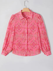 Floral Print Lantern Sleeve Loose Shirt