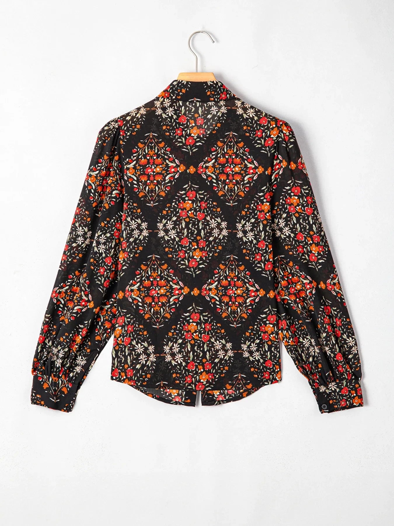 Floral Print Lantern Sleeve Loose Shirt