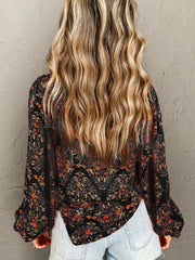 Floral Print Lantern Sleeve Loose Shirt