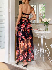 Floral Print Layered Maxi Cami Dress