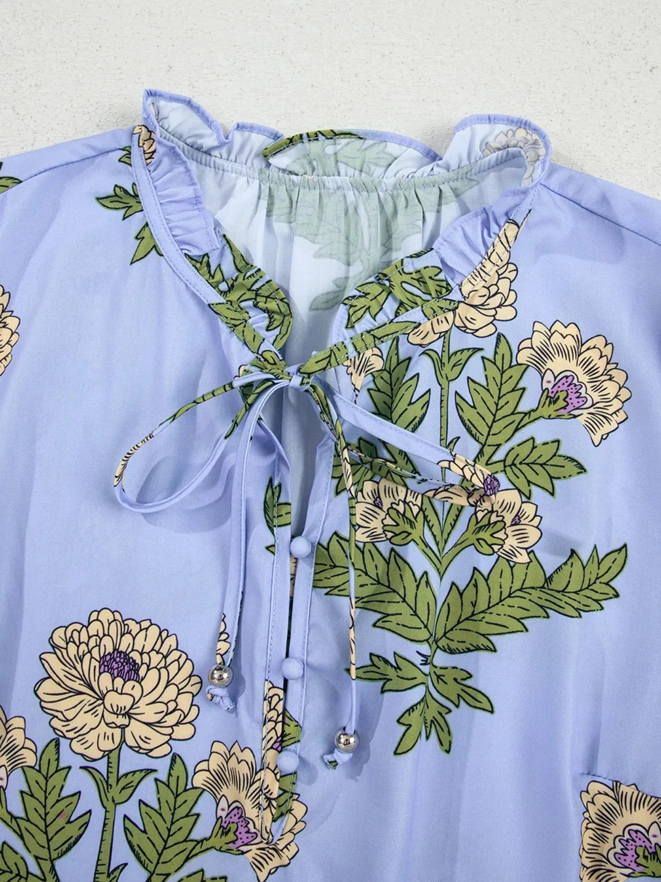 Floral Print Long Sleeve Tie Neck Blouse