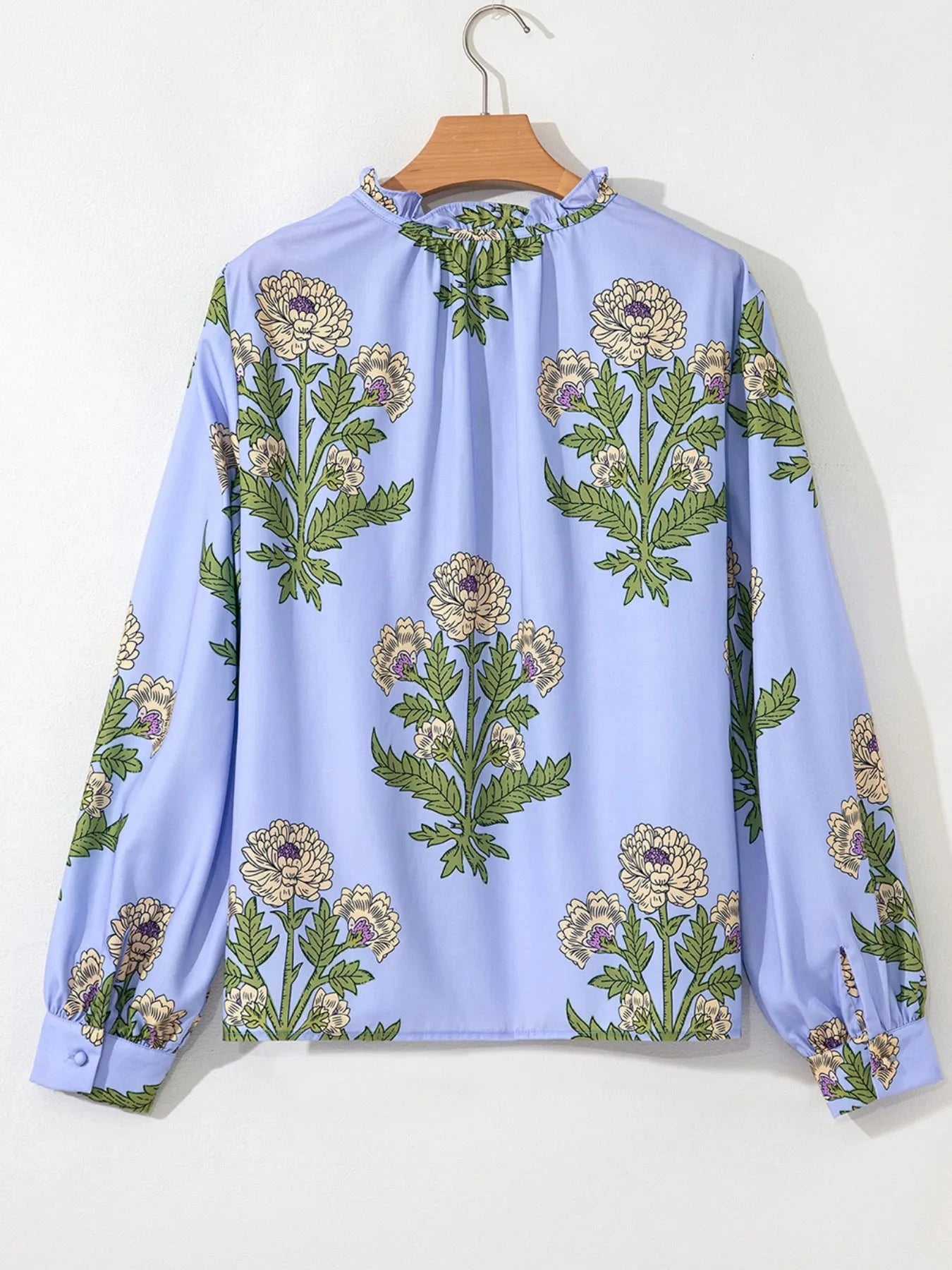 Floral Print Long Sleeve Tie Neck Blouse