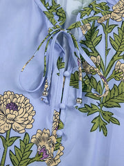 Floral Print Long Sleeve Tie Neck Blouse