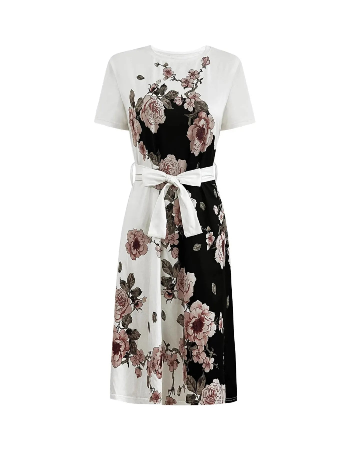 Floral Print Midi Dress with Short Sleeves