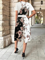 Floral Print Midi Dress with Short Sleeves
