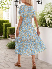 Floral Print Midi Dress with Tie Front