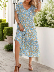 Floral Print Midi Dress with Tie Front