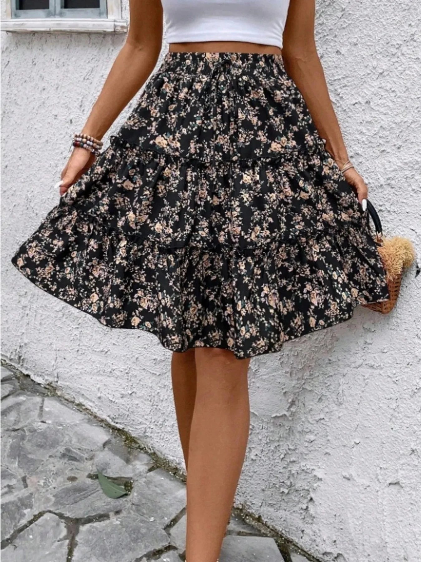 Floral Print Midi Skirt