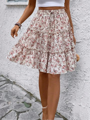 Floral Print Midi Skirt Apricot / S