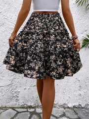 Floral Print Midi Skirt Black / S