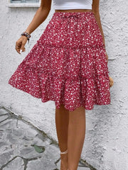 Floral Print Midi Skirt Red / S