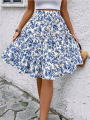 Floral Print Midi Skirt Sky Blue / S