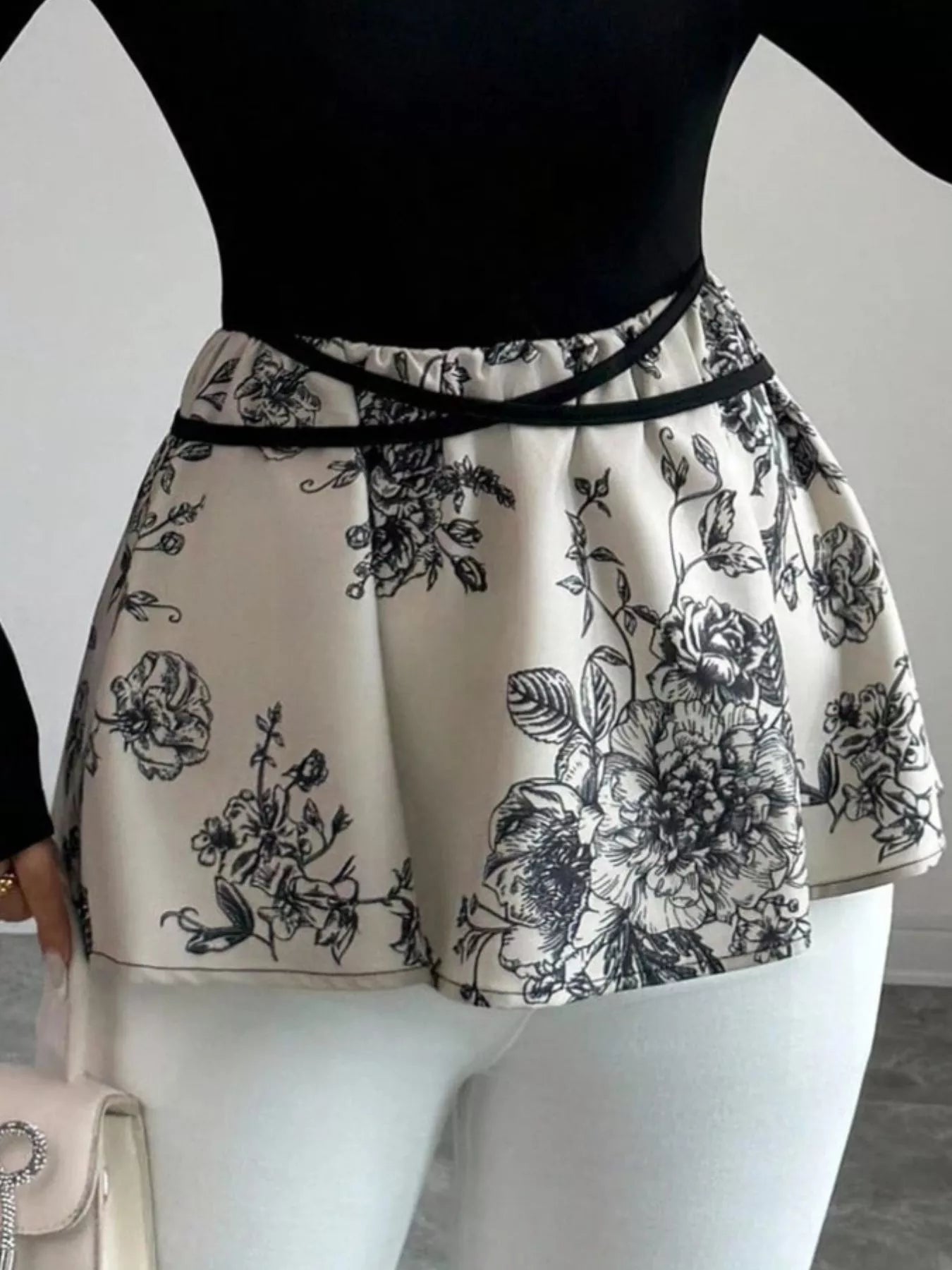 Floral Print Peplum Hem Long Sleeve Top