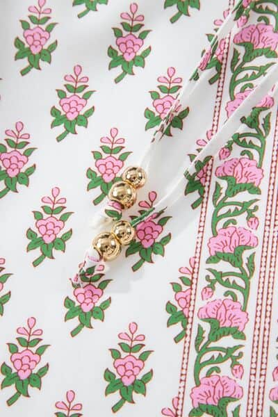 Floral Print Puff Sleeve Tie Neck Ruffled Hem Dress