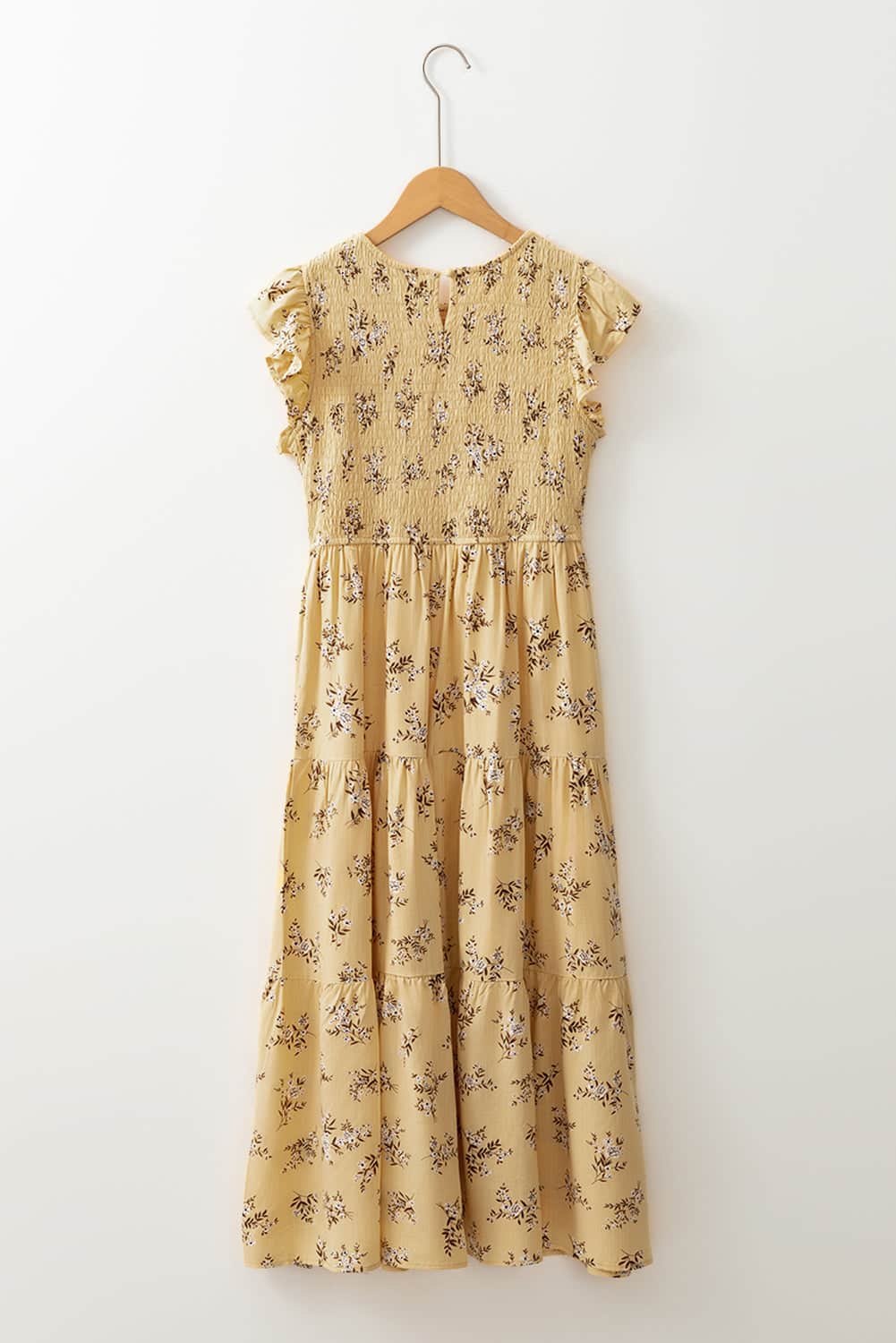 Floral Print Ruffle Cap Sleeve Smocked Flowy Dress