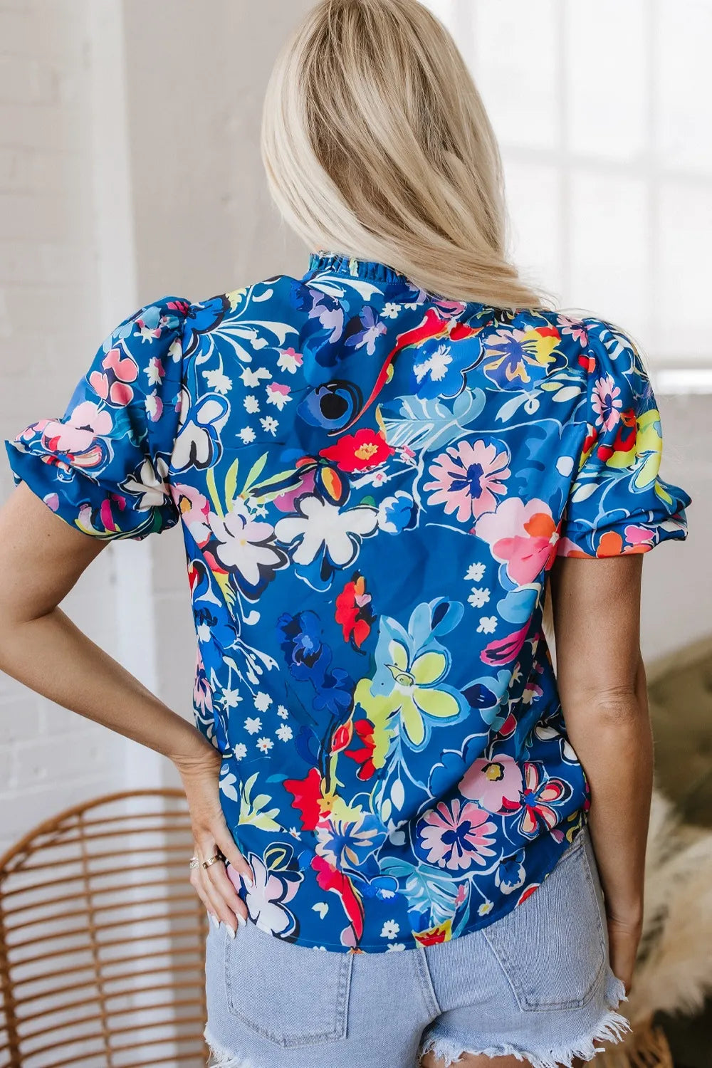 Floral Print Ruffle Sleeve Loose Blouse