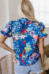 Floral Print Ruffle Sleeve Loose Blouse