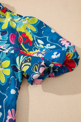 Floral Print Ruffle Sleeve Loose Blouse