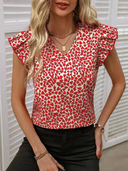 Floral Print Ruffle Sleeve V-Neck Blouse