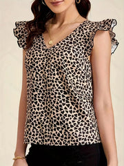 Floral Print Ruffle Sleeve V-Neck Blouse