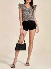 Floral Print Ruffle Sleeve V-Neck Blouse