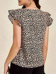 Floral Print Ruffle Sleeve V-Neck Blouse