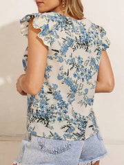 Floral Print Ruffle Sleeve V-Neck Blouse