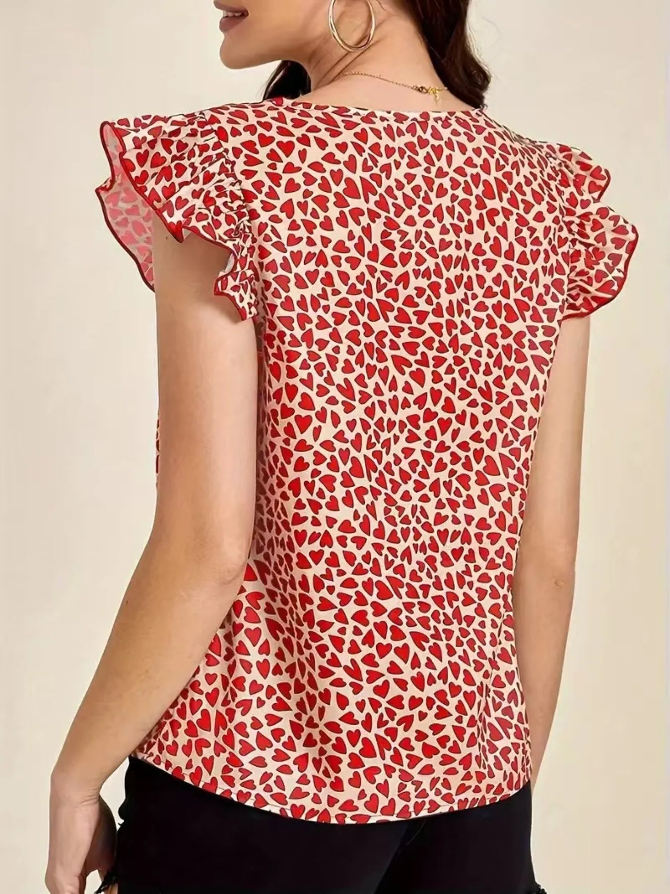 Floral Print Ruffle Sleeve V-Neck Blouse