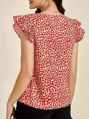 Floral Print Ruffle Sleeve V-Neck Blouse