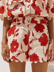Floral Print Scalloped Edge Top and Shorts Set