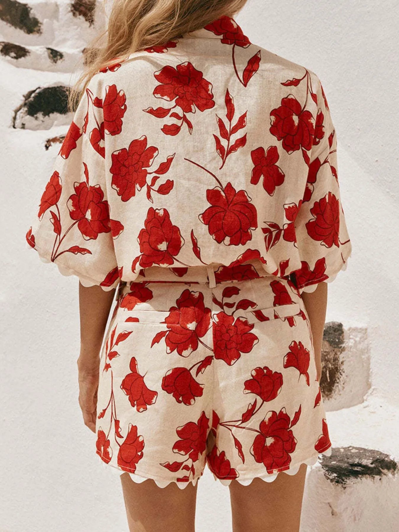 Floral Print Scalloped Edge Top and Shorts Set