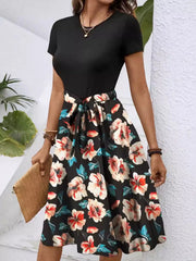 Floral Print Short Sleeve A-Line Dress