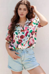Floral Print Short Sleeve Blouse