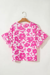 Floral Print Short Sleeve Casual Blouse
