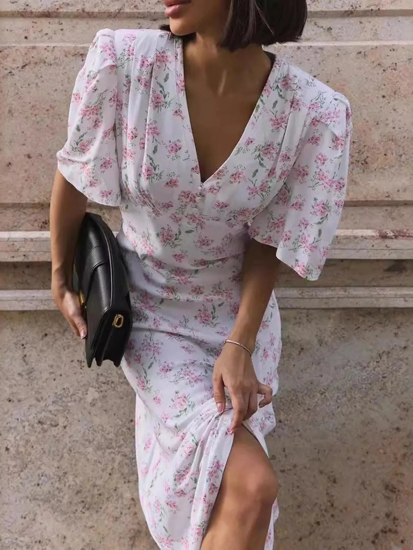 Floral Print Short Sleeve Dress