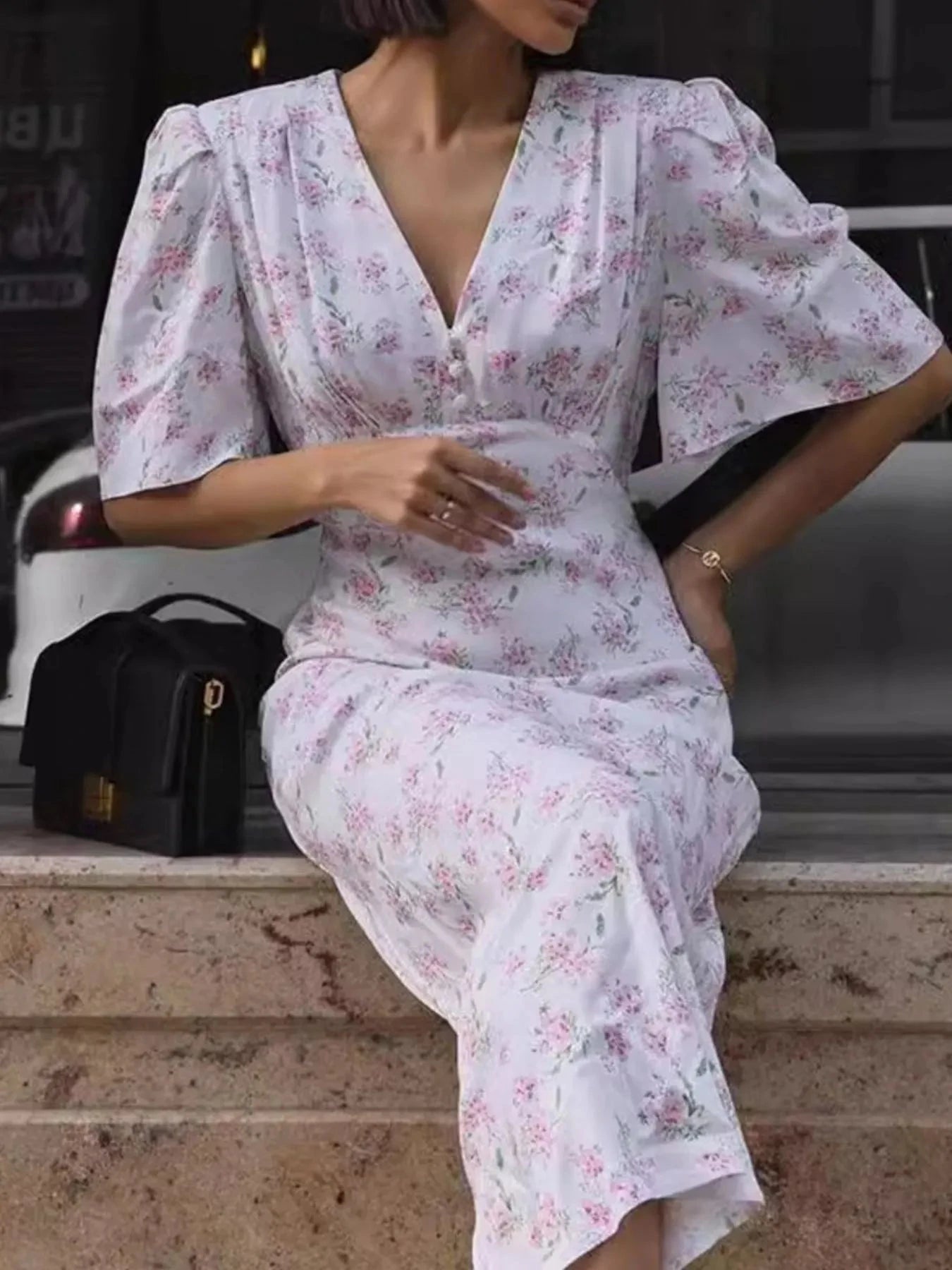 Floral Print Short Sleeve Dress