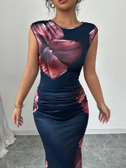 Floral Print Sleeveless Bodycon Maxi Dress