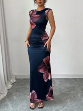 Floral Print Sleeveless Bodycon Maxi Dress Black / S